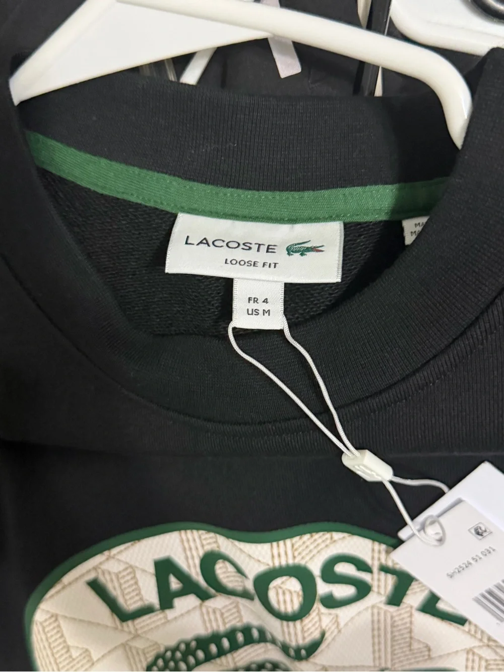 Lacoste Black Crewneck with Green & Cream Logo Patch